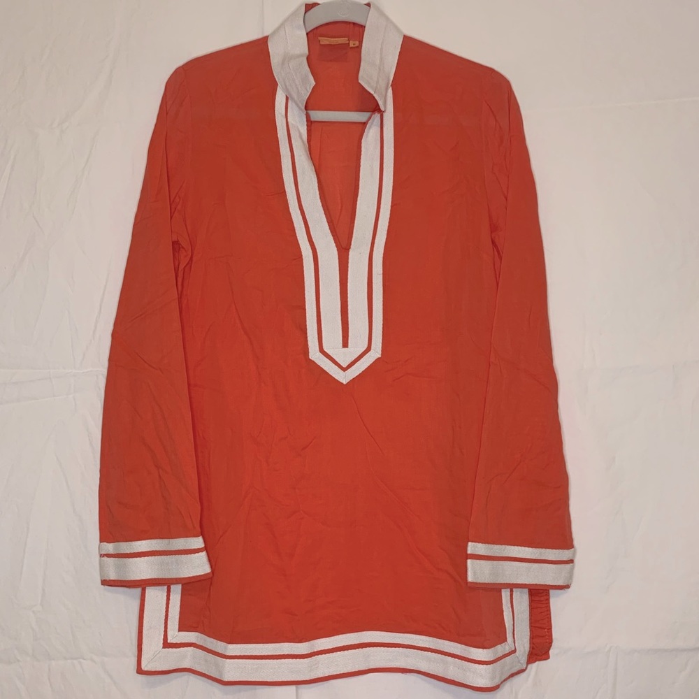 Tory Burch coral tunic with neutral trim